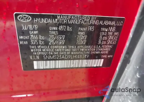 2020 Hyundai Santa Fe Se from USA, damaged, VIN 5NMS23AD9LH148349